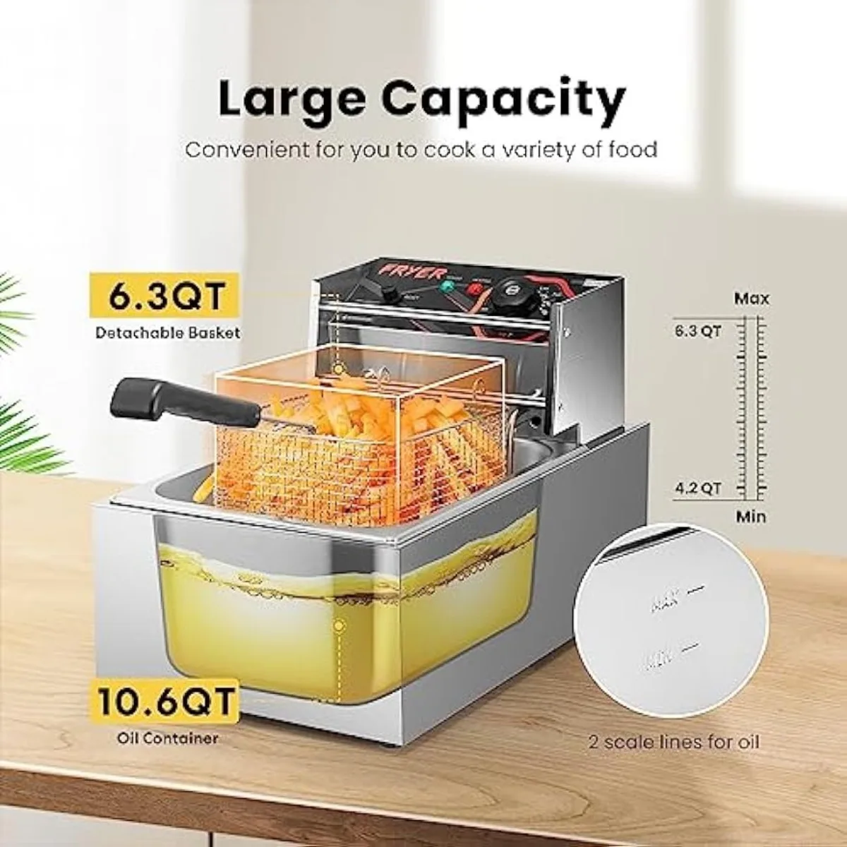 2500W 10.6 QT Electric Deep Fryer with 6.3 QT Removable Basket, Temperature Adjustable 140-392℉ | USA | NEW