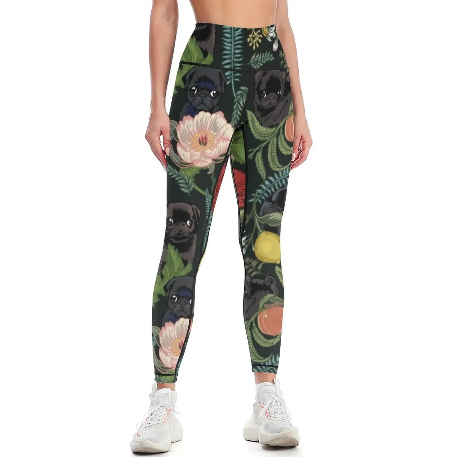 

Botanical and Black Pugs Leggings Fitness clothing Women's fitness joggers for Womens Leggings