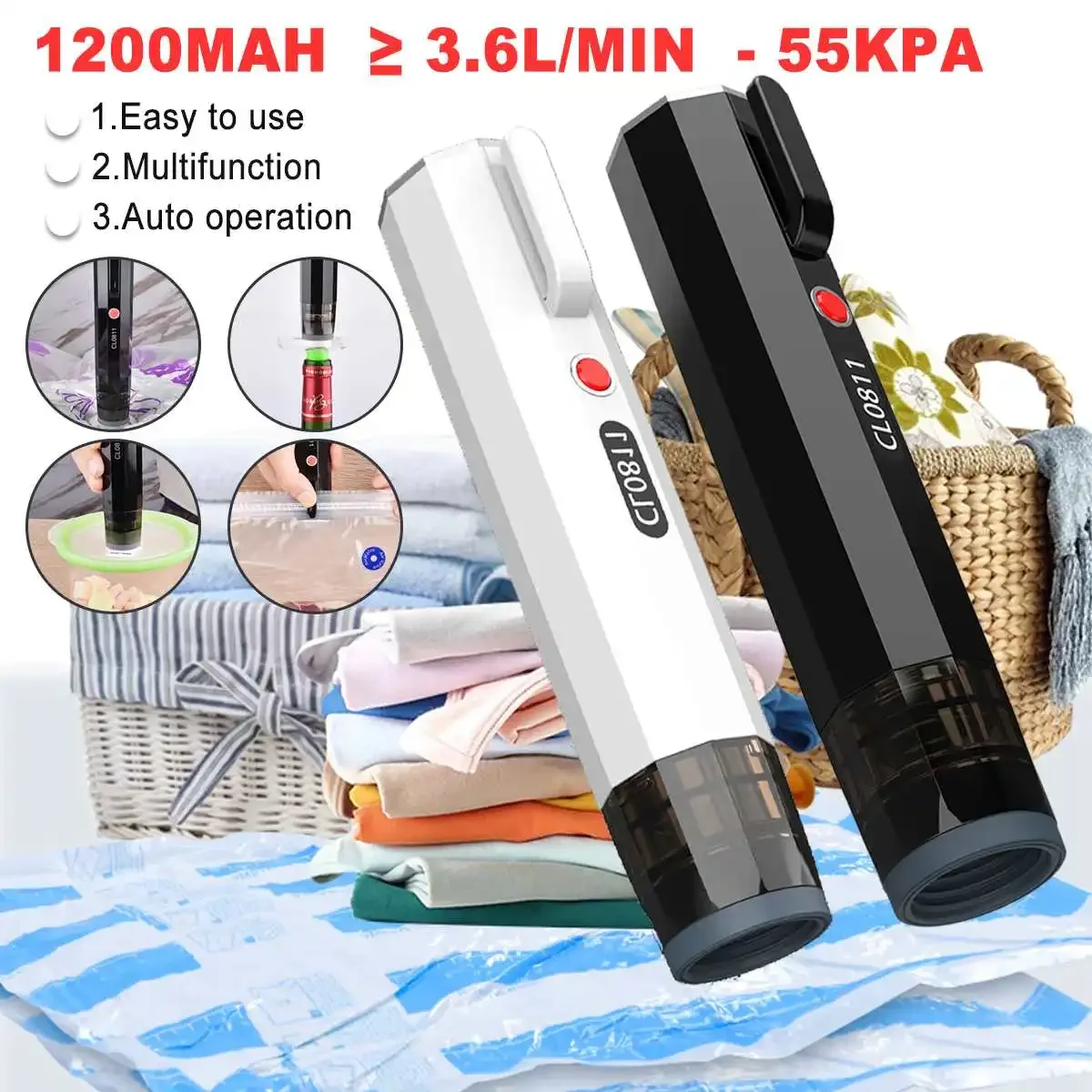 Electric Vacuum Storage Pump for Travelling Home Clothes Food Saver Vacuum Bags Sealer Machine Mini Bag Sealer Packing Bags