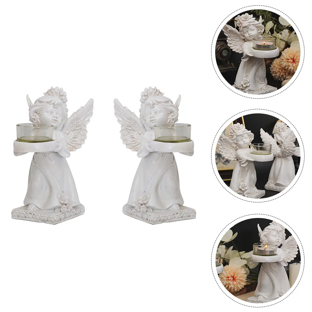 

2Pcs Retro Holders Angel Statue Creative Decorative Candlesticks for Home Wedding Party Decor Holder