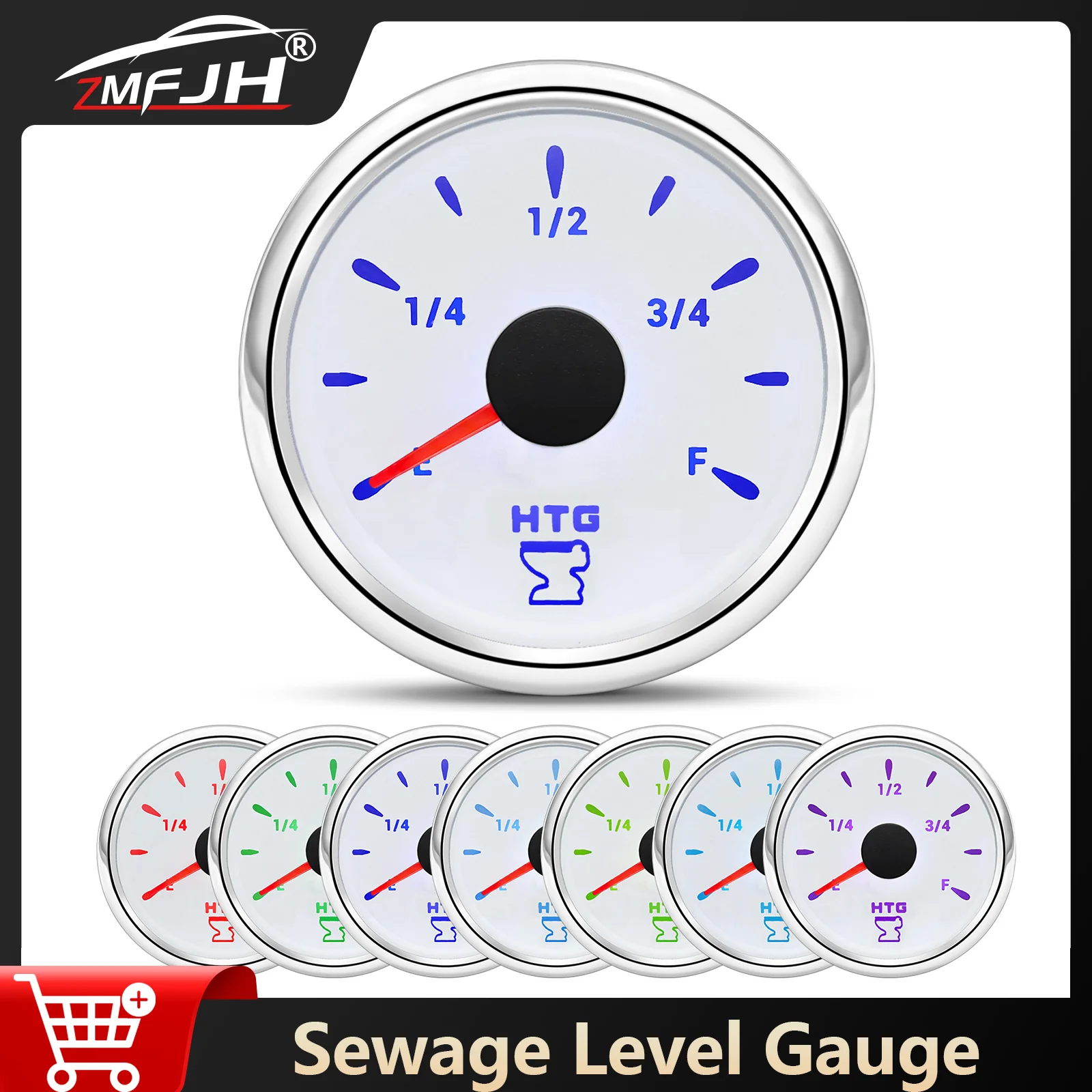 

7-цветная подсветка, уровнемер сточных вод 0-190 Ом, 240-33 Ом, 52 мм, измеритель уровня сточных вод, датчик HTG для морской лодки, 12 В, 24 В