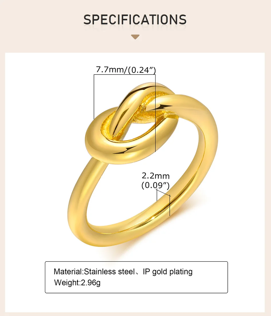 Liebesknoten-Ring für Frauen, vergoldeter, zierlicher Stapelring aus Edelstahl, winziger Statement-Schmuck zum Binden des Knoten – Detail 3