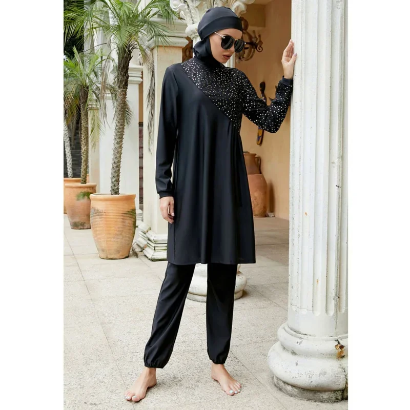 Cosbao 2023 Burkini Muslim Swimwear Black Swimsuit Modest Fashion Women Hijab Islamic Women Full Swimsuit Long Sleeve Bathing Sw