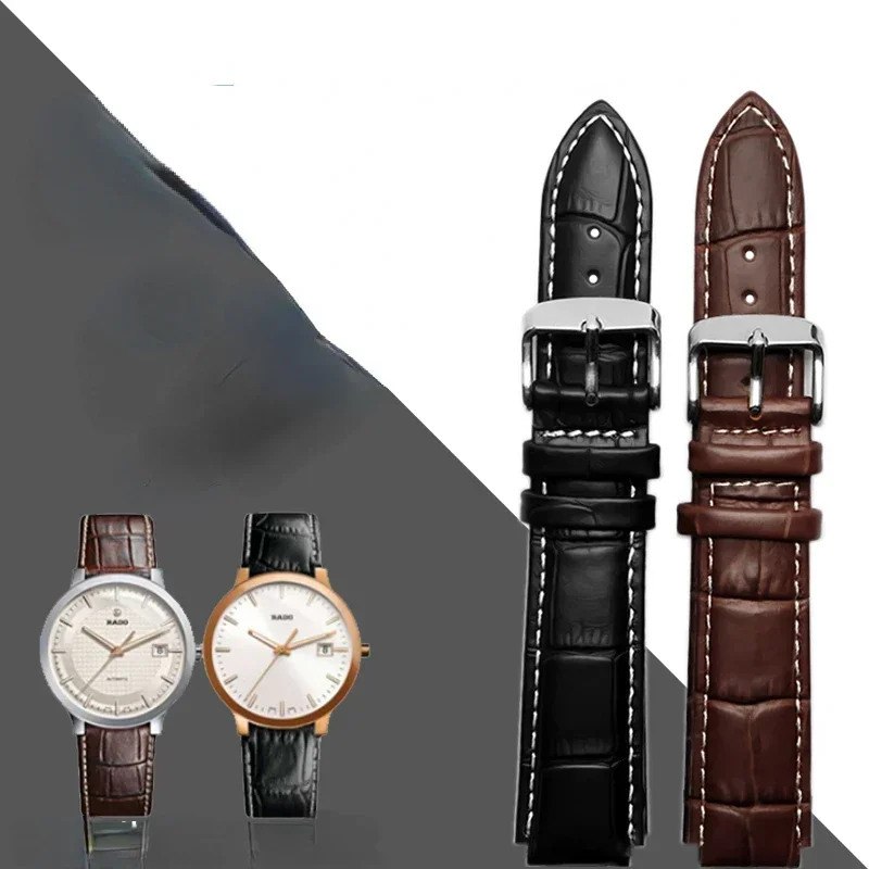 Genuine Leather Watch Strap for Rado Crystal Extraction Series R30939125 Men Women Raised Mouth Calf-Skin Watchband 14-20mm