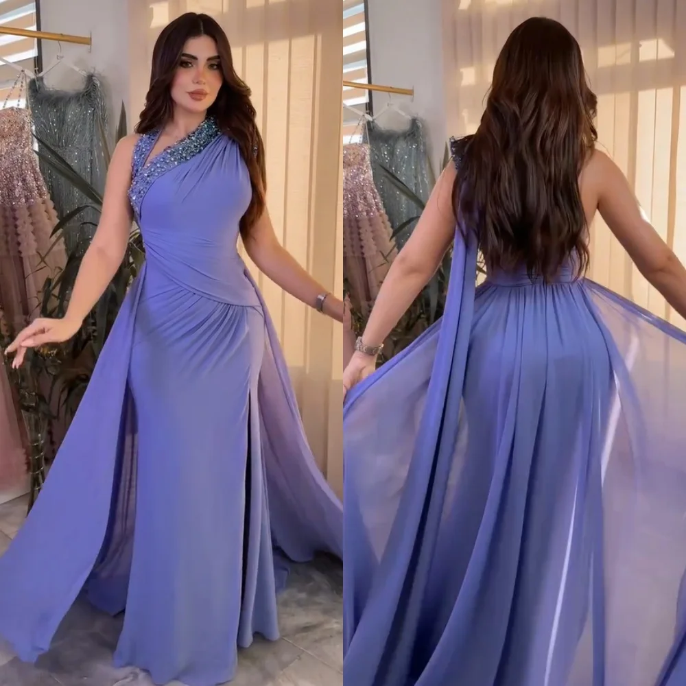 カスタマイズされたスパークルシフォンスパンコールトランペットホルターロングドレスオーダーメイドの機会ホームカミング絶妙なモダンスタイル