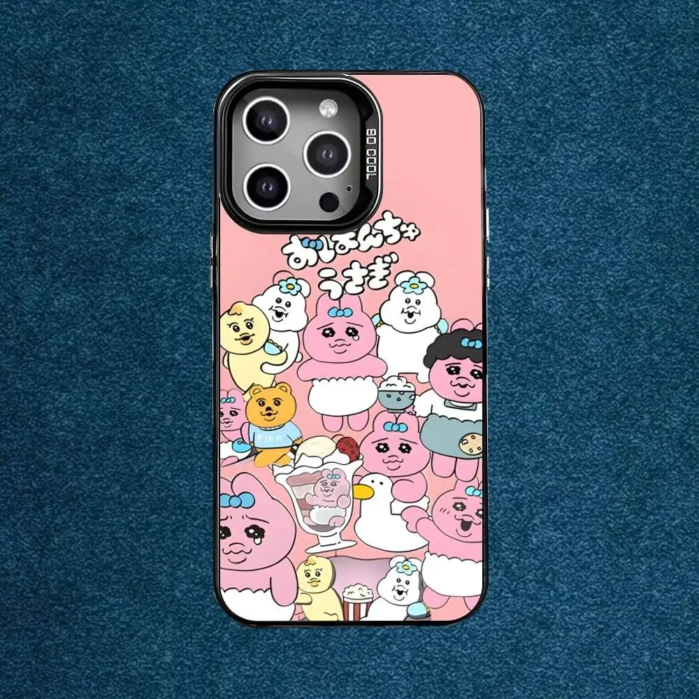 حافظة هاتف Kawaii O-Opanchu UsagiS لهاتف iPhone 16,15,14,13,12,11,Mini,Pro,E,MAX غطاء أسود من السيليكون الرمادي غير اللامع