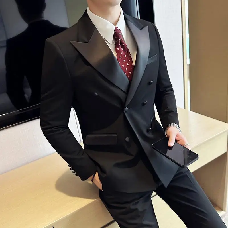 

2-A62 High-grade groom suit men's wedding dress Korean style trendy slim cog art exam men's suit set