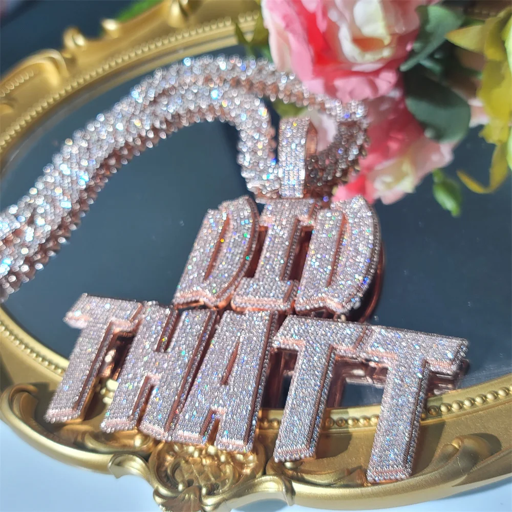 

Iced Out Cubic Zirconia Custom Name Necklace with 12mm Cuban Link Chain Stack Initial Pendants Personalized Jewelry for Team