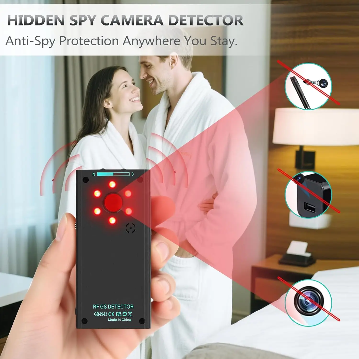 مكتشف كاميرا لا سلكية مع كاشف عدسة الكاميرا بالأشعة تحت الحمراء لتحديد المواقع المقتفي RF إشارة علة كاسحة كاشف AI أدوات مكافحة التجسس الذكية