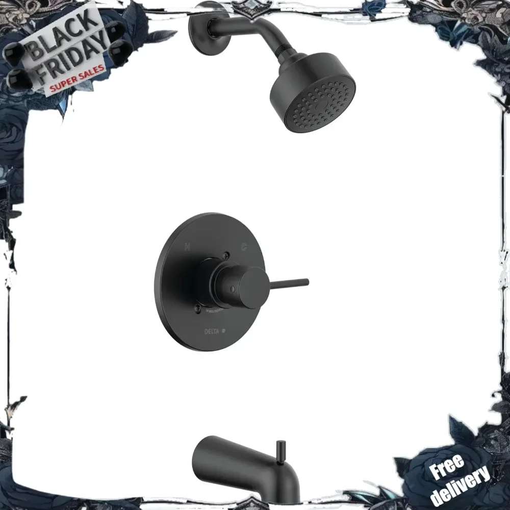 

Modern 14 Series Matte Black Shower Faucet, Tub and Shower Trim Kit with Single-Spray Touch-Clean Black Shower Head