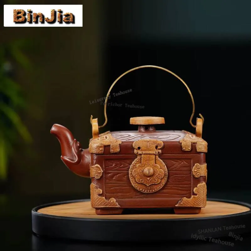 

630ml Retro Yixing Purple Clay Teapots Handmade Treasure Chest Pot Raw Ore Red Mud Tea Maker Kettle Chinese Zisha Tea Set Cafes