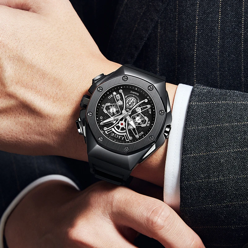 LIGE-Men ساعة كوارتز سيليكون مقاومة للماء ، كرونوغراف رياضي ، عسكري ، عمل ، علامة تجارية مشهورة ، فاخرة ، موضة جديدة