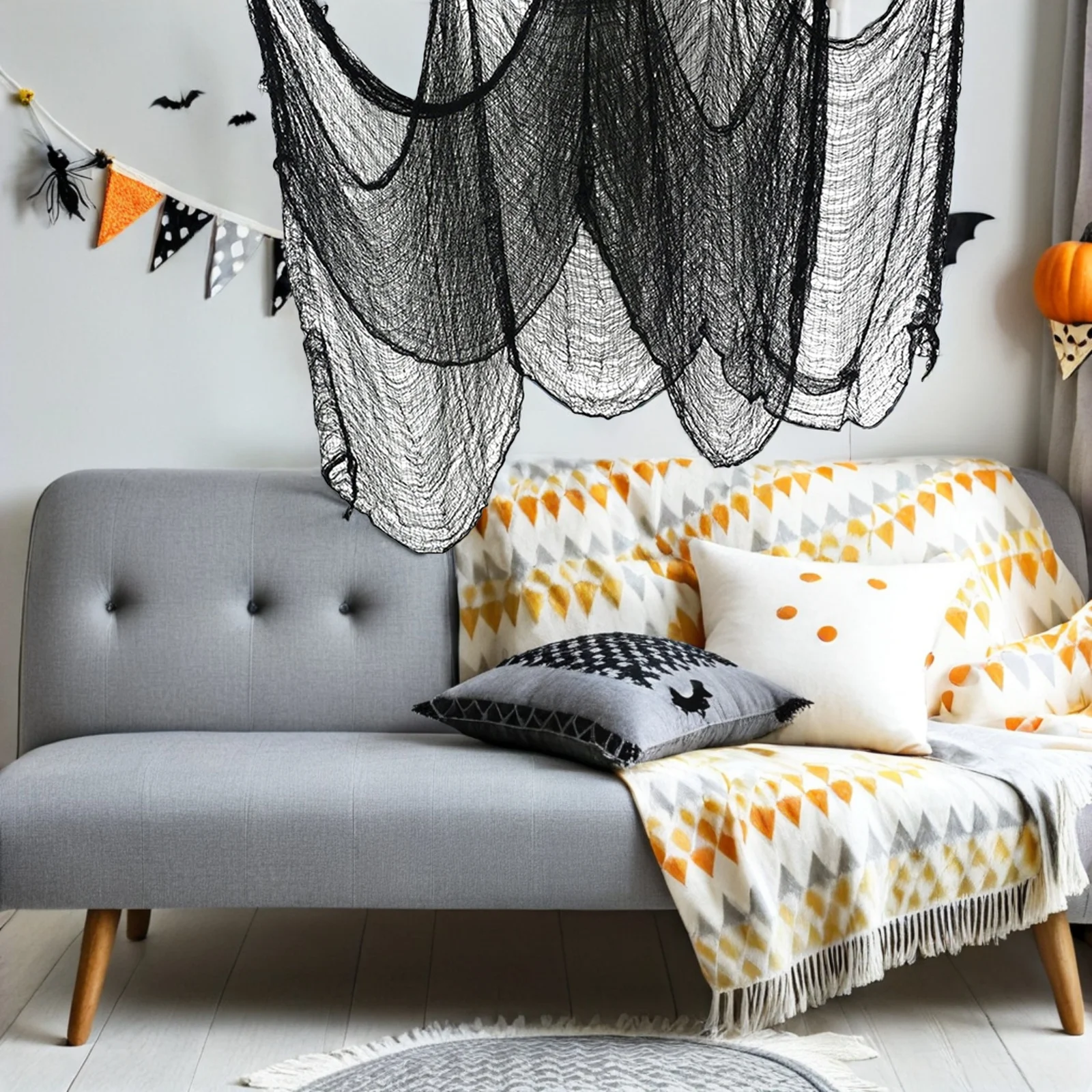 

6pcs 71.92X29.87In Halloween Creepy Gauze Cloth Black Scary Spider Webs For Haunted Decor Party Supplies Indoor Outdoor