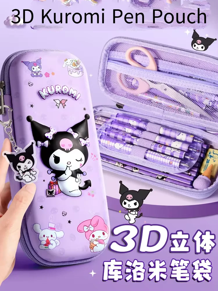 Sanrio 3D Kuromi Melody Cinnamoroll Pencil Case Cartoon Large Capacity Stationery Bag Pencil Case for Students