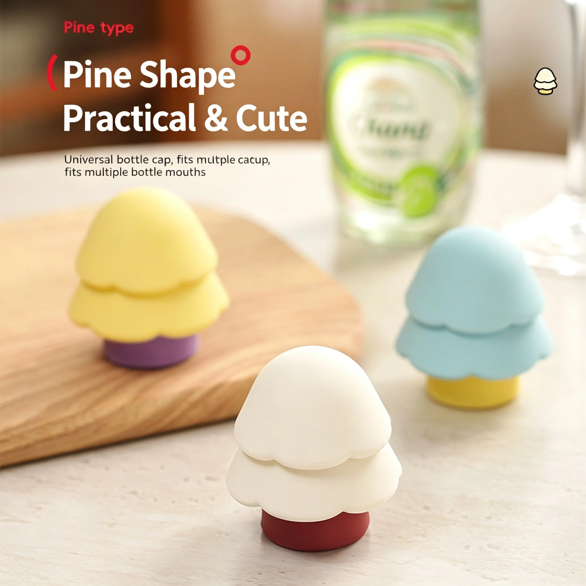 Pine Tree Silicone Bottle Stopper Multi-functional Labor-saving Removable Anti-slip Beverage Bottle Opener for Home Kitchen