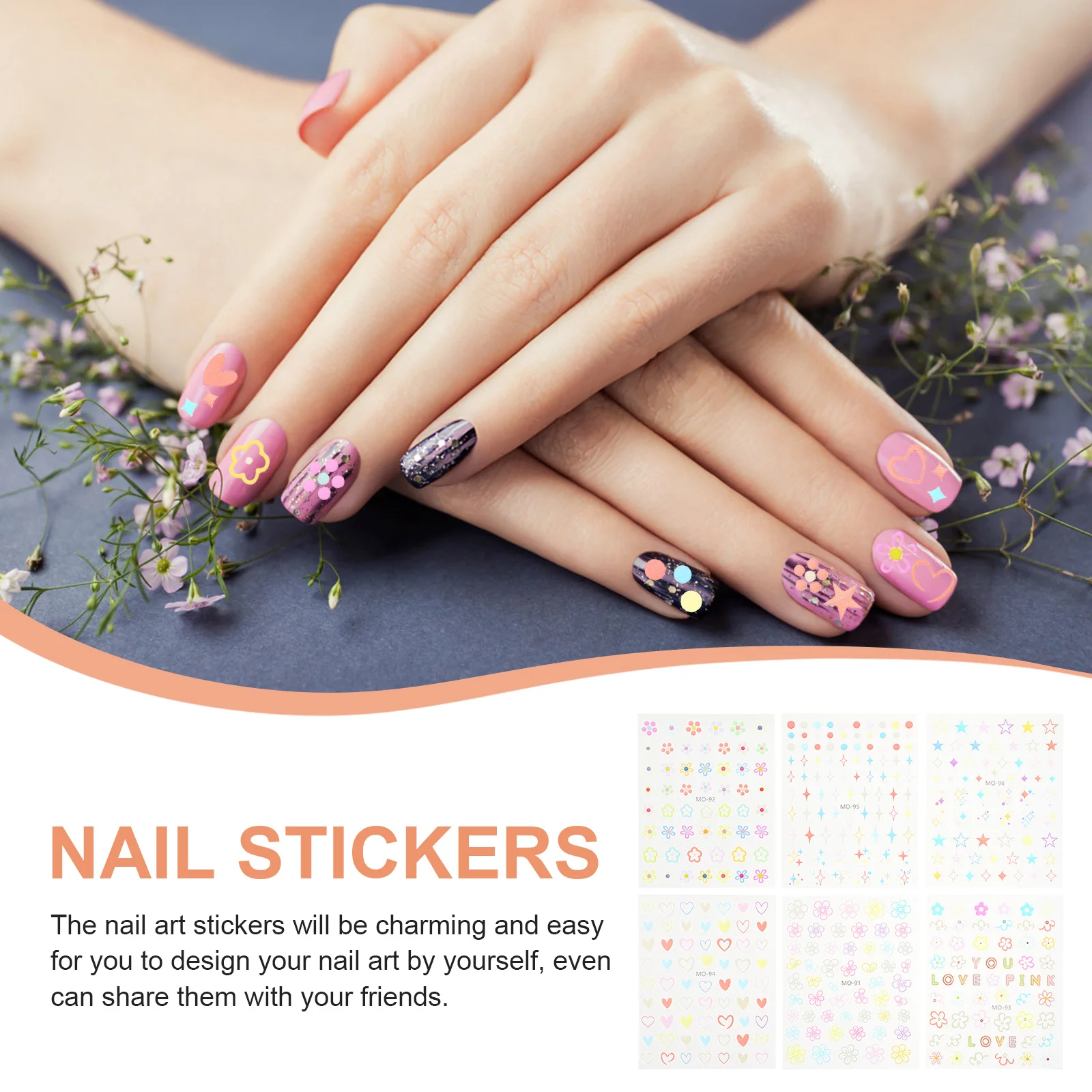 

6pcs 3D Embossing Nail Art Stickers Diy Self-Adhesive Nail Decals For Women Manicure Design Supplies Party Travel