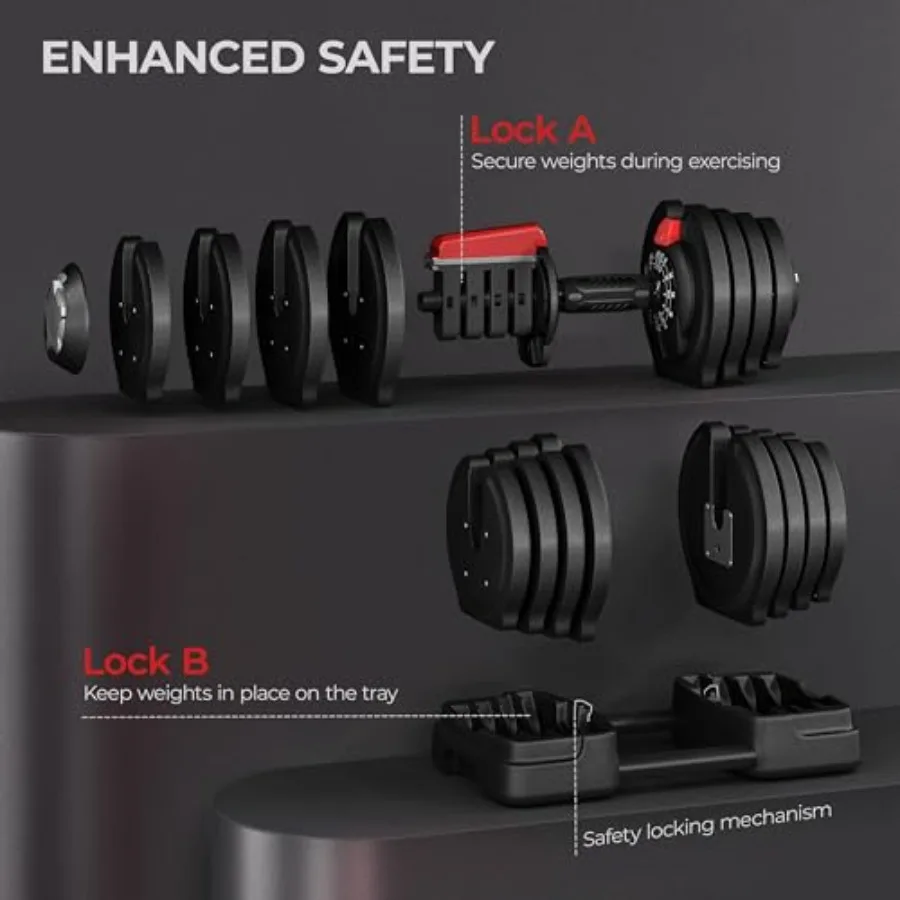 مجموعة دمبل Yaheetech قابلة للتعديل لصالة الألعاب الرياضية المنزلية: دمبل وزن مجاني سريع 40 رطل/52.5 رطل/90 رطل مع صينية تخزين مثالية f #4