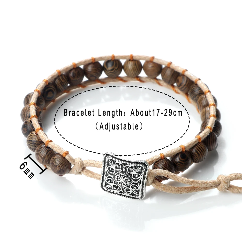 6mm Braided Rope Wood Beaded Bracelets Women Men Handmade Charm Tibetan Buddha Bangle Adjustable Yoga Meditation Fashion Jewelry