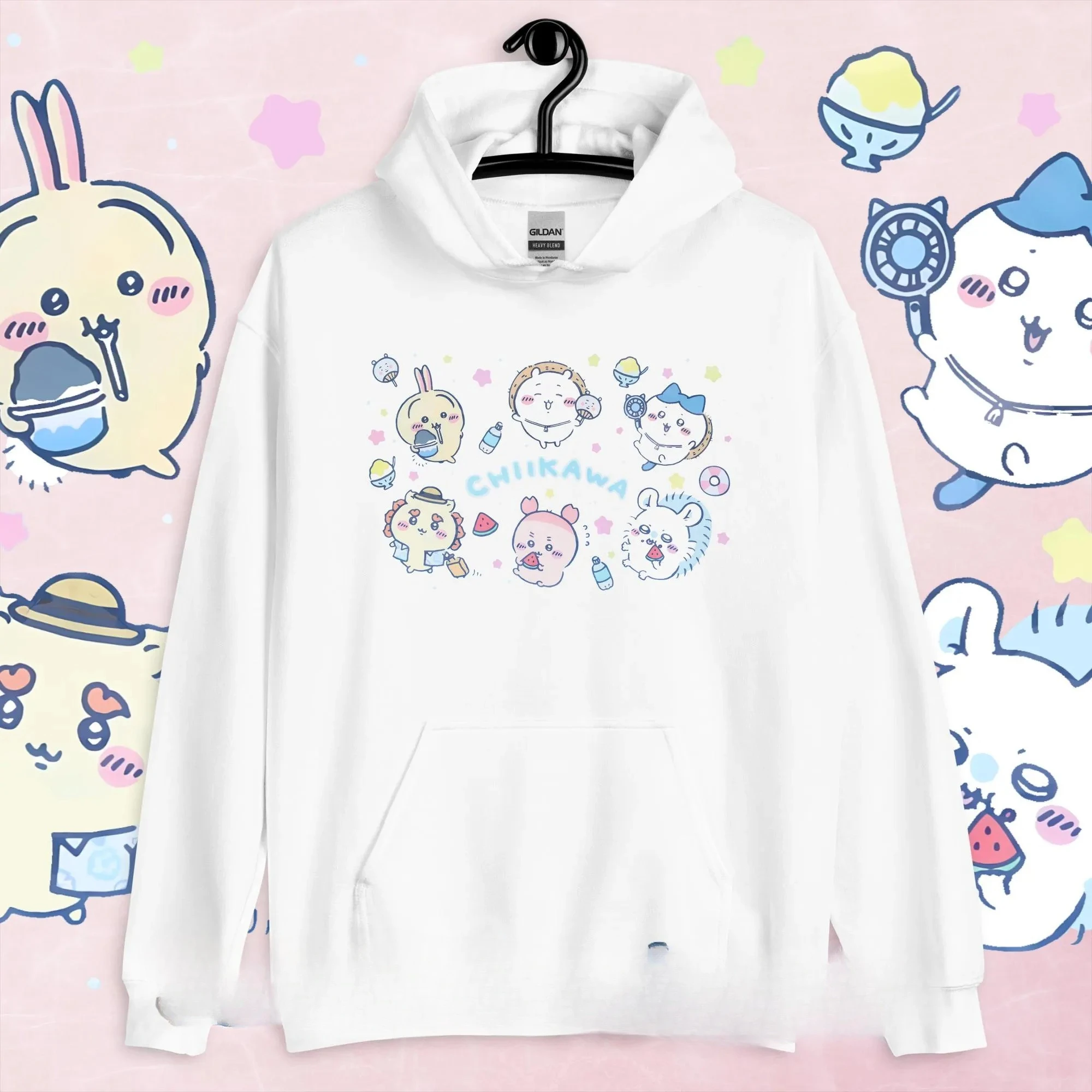 Chiikawa Friends Celestial Hoodie, Cozy Whimsical Cotton-Poly Blend Pullover, Cute Kawaii Cartoon Sweatshirt, Unisex Fan Gift