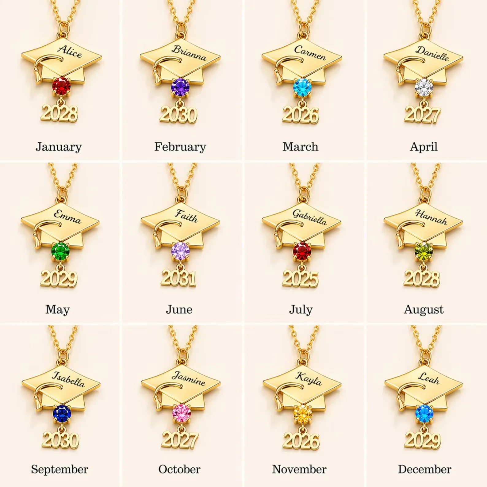 Personalized Graduation Necklace 2026 Custom Name Cap Pendant Birthstone Class of 2026 Dainty Jewelry Senior Gift for Her Him
