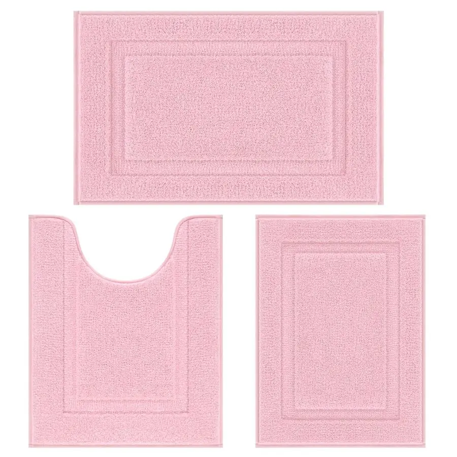

Pink Bathroom Rugs Sets 3 Piece, 16x24 20x32 Non Slip Bath Mat and 20x24 Toilet Rugs U Shaped Washable, Soft Fluffy Water Absorb