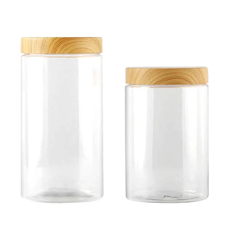 100ml 200ml 300ml 500ml Empty Clear Pet Jars Containers With Imitation Wood Texture Lids  Jar Home Plastic Seasoning Bottle