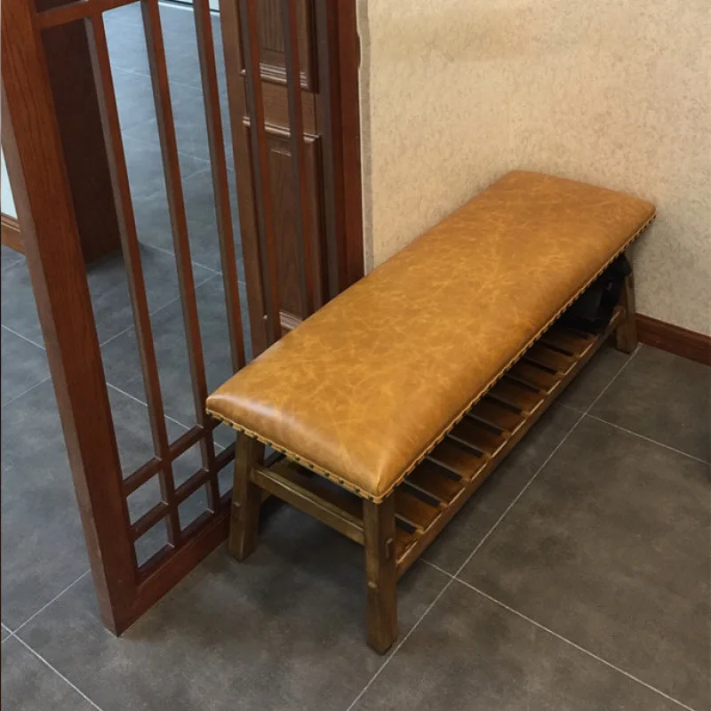 مقعد أحذية من الخشب الصلب الأمريكي الحديث، مدخل باب المنزل، سرير على الطراز الأوروبي، مقعد تخزين بشريط طويل #4