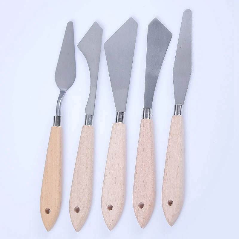 5 Pcs Painting Knife Spatula Palette Knife Wood Handle And Metal Blade Painting Accessories For Art And Paint