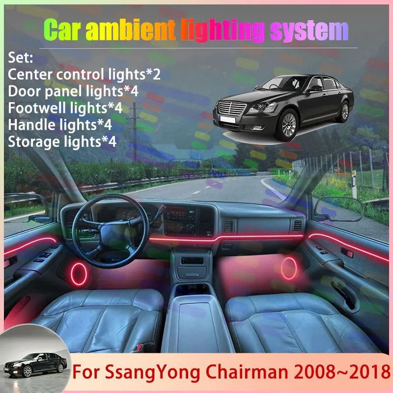 For SsangYong Chairman 2008~2018 MK2 W Roewe R95 2/24 in 1 Car Atmosphere Light Lamp RGB Shade Ensemble Streamer Atmosphere Set