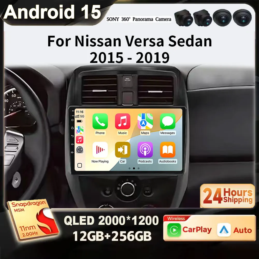 

Для Nissan Versa Sedan 2015 2016 2017 2018 2019 Android 15 QLED 2K Wireless CarPlay Мультимедиа Стерео 4G BT WIFI DSP DVD