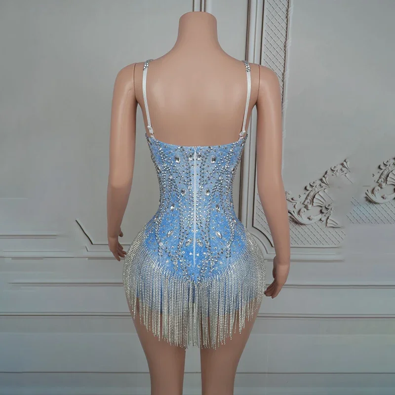 ใหม่ Rhinestones เงาพู่ Latin Dance บอดี้สูทบาร์ Dj Ds Rave ชุดผู้หญิงพิเศษโอกาสชุดราตรีหรูหราวันเกิด