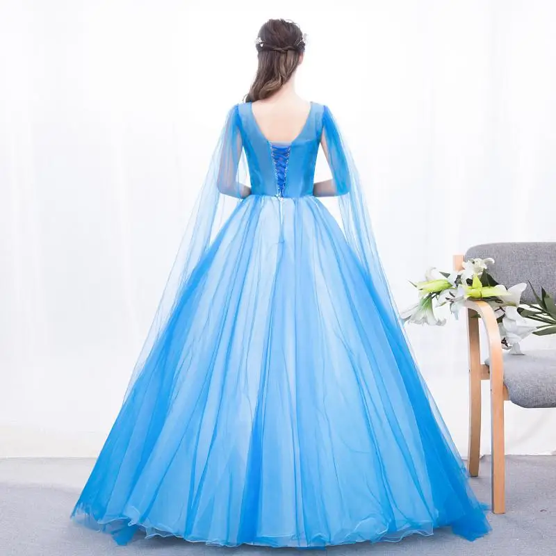 Blue Ball Gown New Classic V-neck Sleeveless Vestidos De Quinceaneras Elegant Lace Floral Long Puffy Dresses For Prom Customized