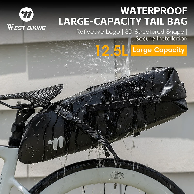 

WEST BIKING Bike Bag 12.5L Large Capacity Bicycle Saddle Bag Waterproof Cycling Foldable Tail Rear Bag Long-Distance Travel