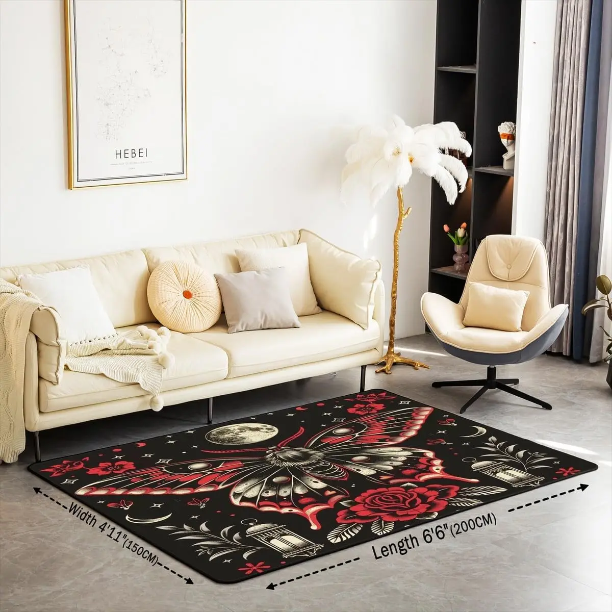 Gothic Moth Area Rug Halloween Decor Living Room Rugs for Kids Teens Adult Living Room Bedroom Galaxy Starry Sky Indoor Floor