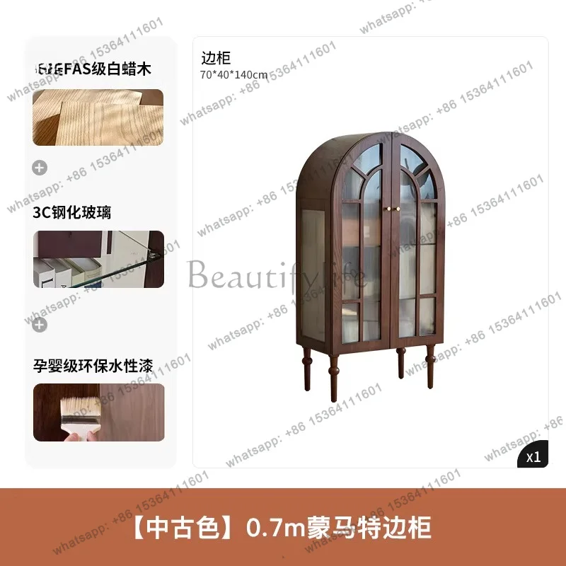 Vintage Style Storage Cabinet Vintage Solid Wood Arched Glass Living Room Sideboard