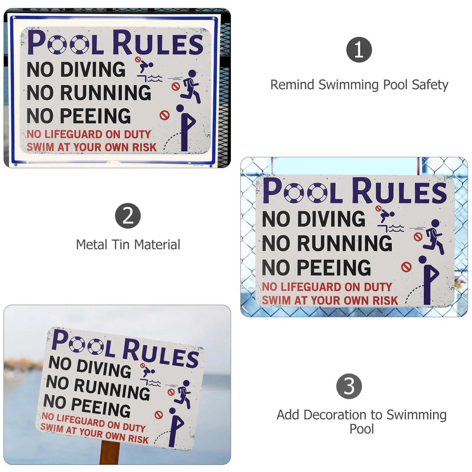 

Outdoor Pool Rules Sign Metal Waterproof Safety Warning Decor for Swimming Pool Wall Mounting Backyard Garden Use