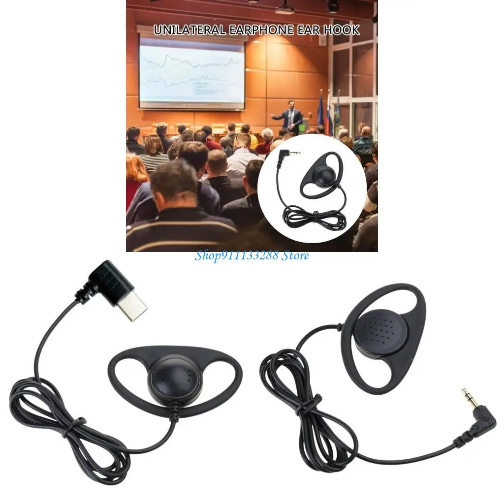 G88D USB C/3.5mm Single-Side Earphones Headphone Single Side Corded Headsets Mono Earbud Ear Hook for Mobile Phones Notebook