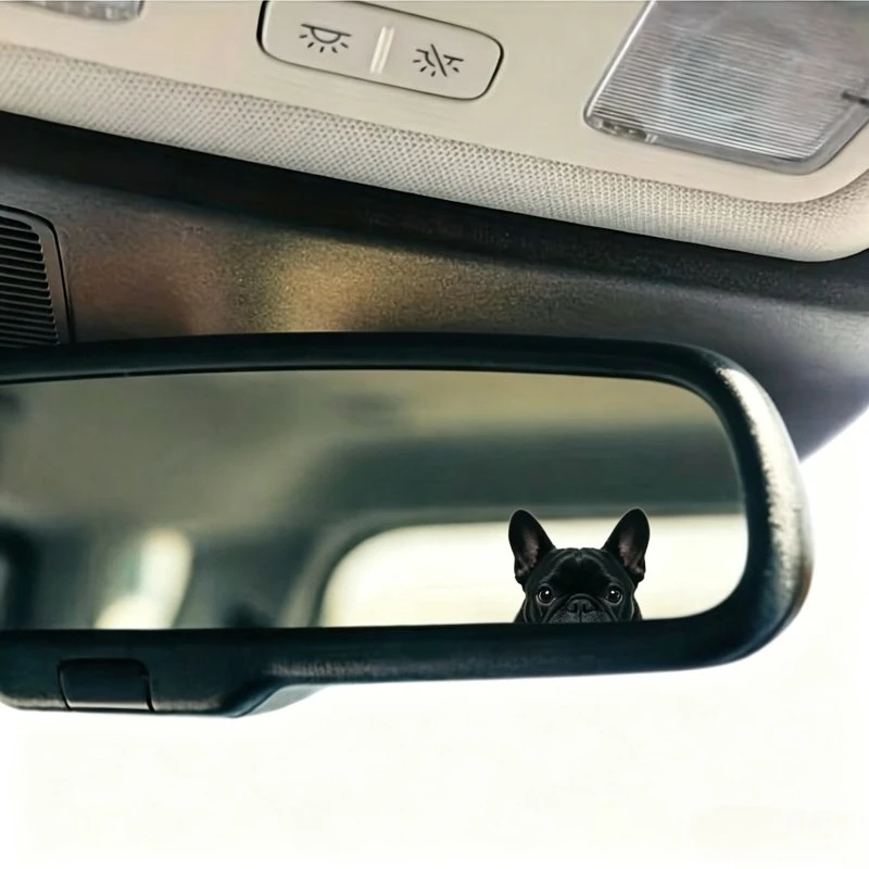 Bulldog Peeking PVC Vinyl Car Sticker, Hidden Pop-up Decor Easy Install Decal for Auto Rearview Mirror Interior DIY Decor