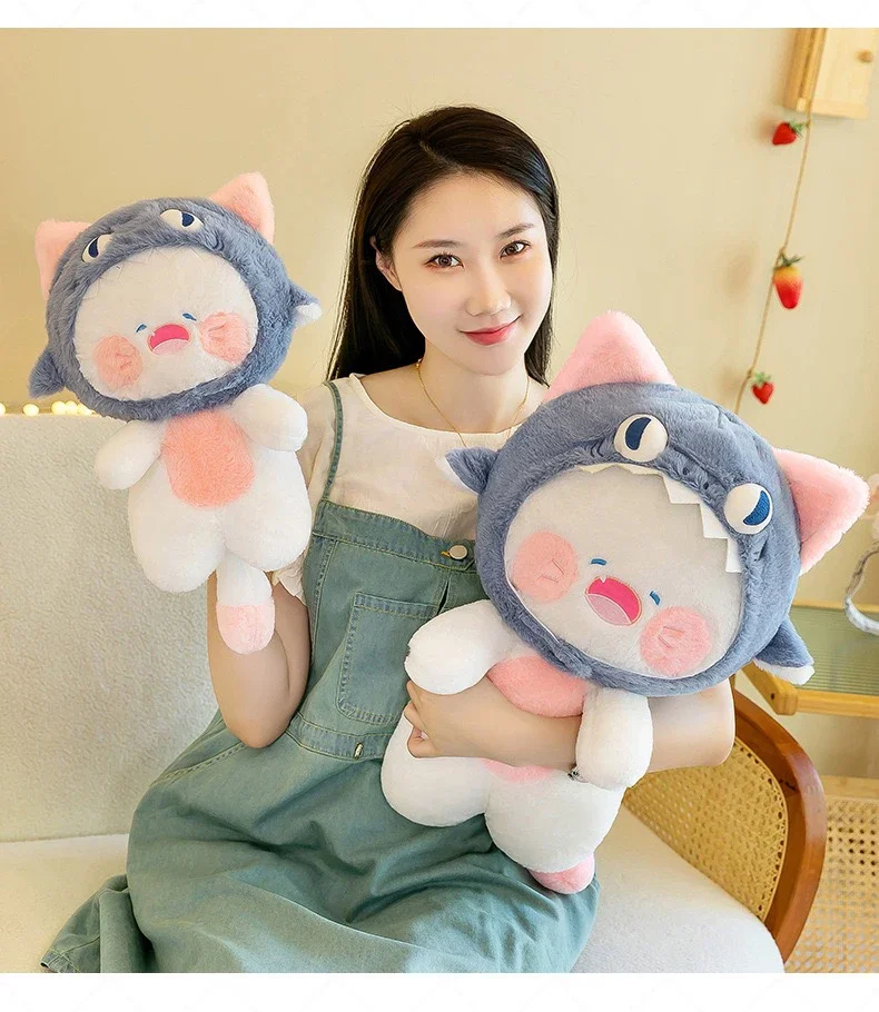 35/50cm Funny Joy Cute Shark Cat Plush Toy Soft Stuffed Animal Reading Pillow for Birthday Cushion Doll Christmas Gift for Kids