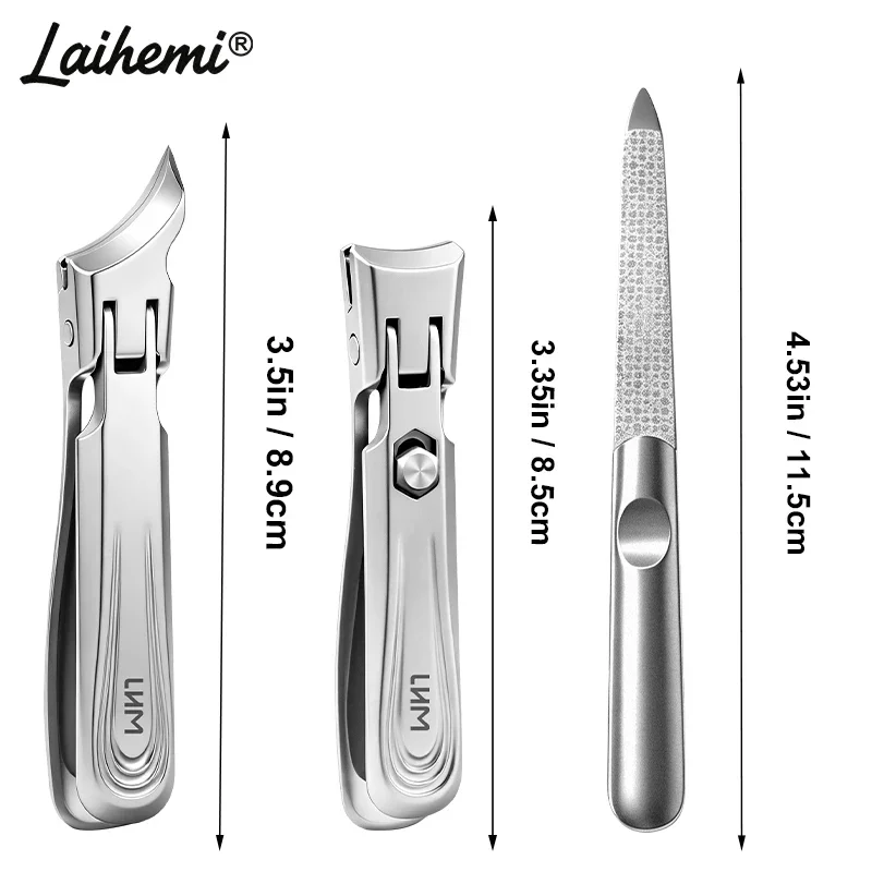 Laihemi 2Pcs Anti-Splash Ingrown Toenail Clippers 25° Angled Stainless Steel Nail Trimmer with Nail File for Thick Hard Nails