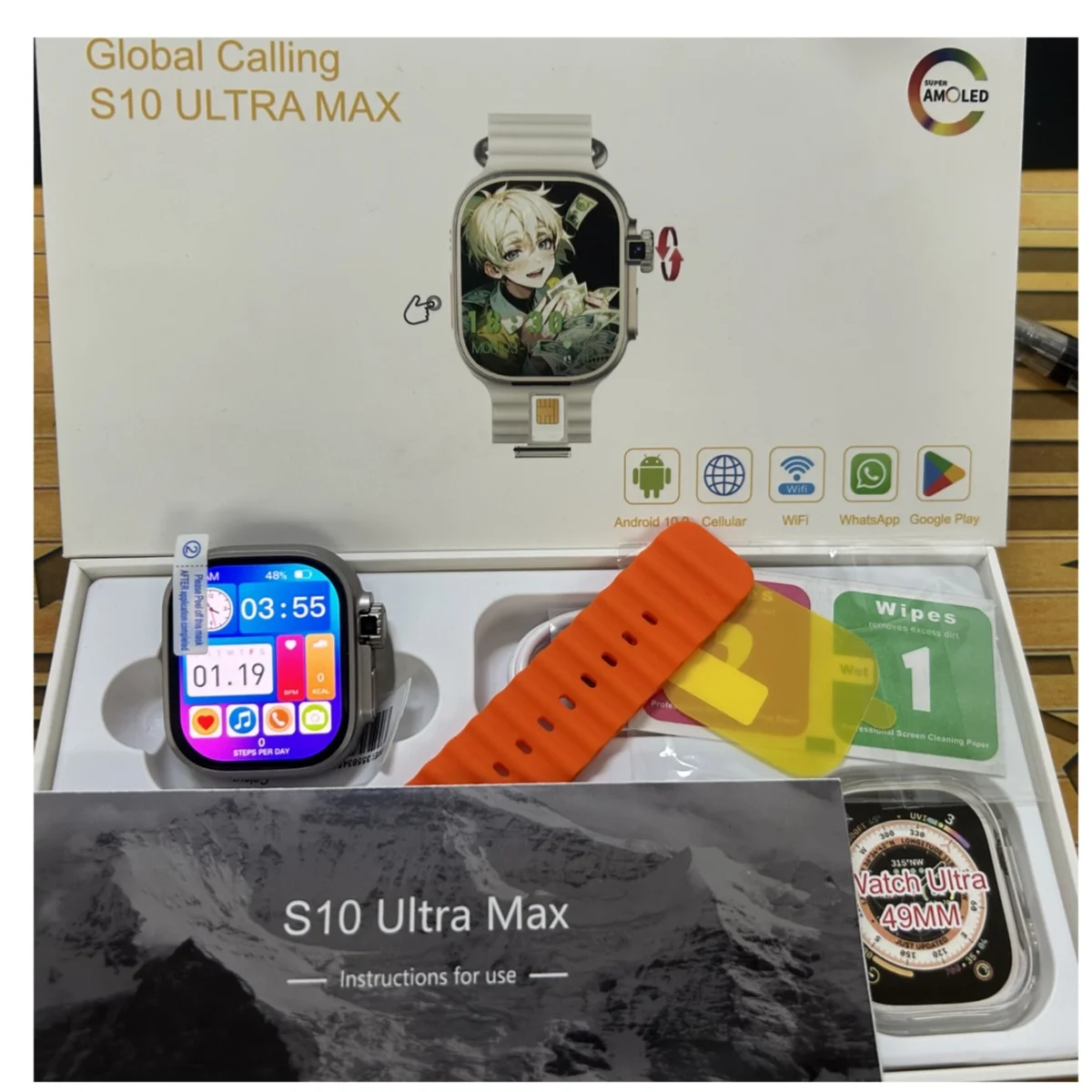 S10 Ultra Max Smartwatch 4G Android 10.0 2.2inch Amoled Rotary Camera Video Call GPS WIFI App Download S10 Ultra Smart Watch Men