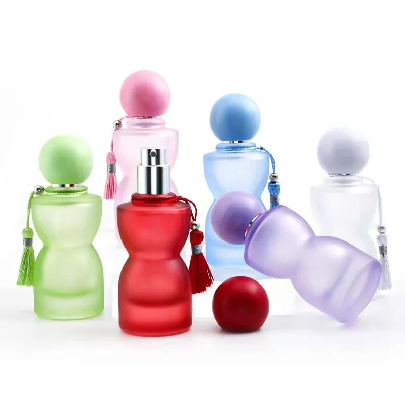 1 peça 30ml garrafa de perfume de vidro com tampas esféricas coloridas e borlas garrafa de perfume de grande capacidade recipiente cosmético de vidro