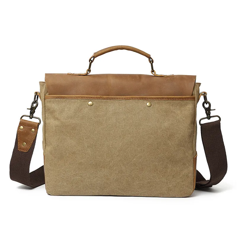 Retro Canvas With Cowhide Leather Portable Briefcase Bag Men Messenger Bags Casual Work Business Crossbody Computer Laptop Bag