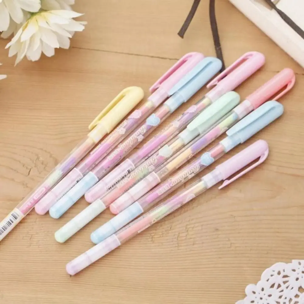 6 sztuk / zestaw 7 kolorów Candy Text Marker Gel Pen Rainbow Pen 0.8mm Change 7 Colors Gel Pen Draw Glitter Lovely Writing Tool