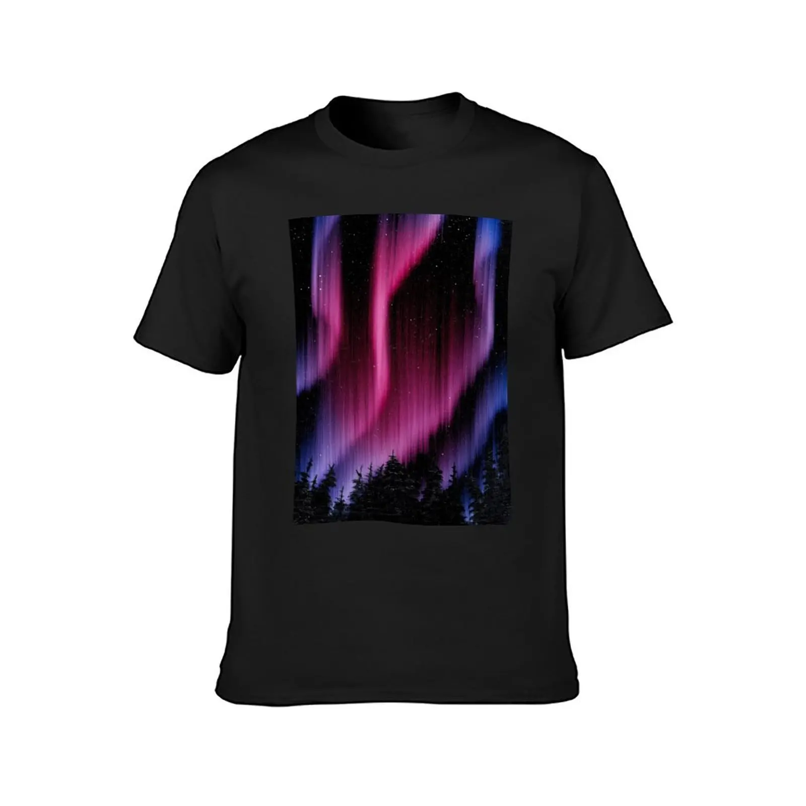 Bob Ross Inspired Landscape - Northern Lights Art T-Shirt shirts graphic tees korean fashion mens graphic t-shirts funny