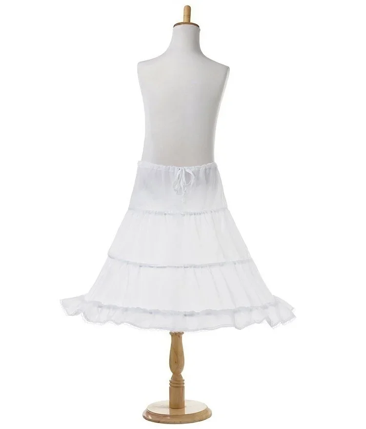 Jupon Blanc Long pour Fille, 3 Cerceaux, Une Couche, Ligne A, Crinoline, Garniture en Dentelle, Robe de Fille à Fleurs, Sous-Jupe