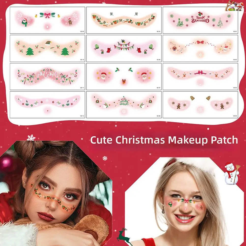 10/12PCS คริสต์มาสชั่วคราว Face Tattoo สติกเกอร์ Xmas Party แต่งหน้าสําหรับผู้ใหญ่เครื่องสําอางค์สําหรับ Face Festival Party ตกแต่งใบหน้า