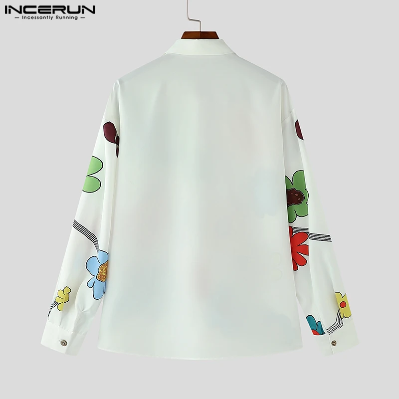 Fashion Casual Style Tops INCERUN 2024 New Men's Funny Colored Floral Blouse Handsome Male Loose Long Sleeved Lapel Shirts S-5XL