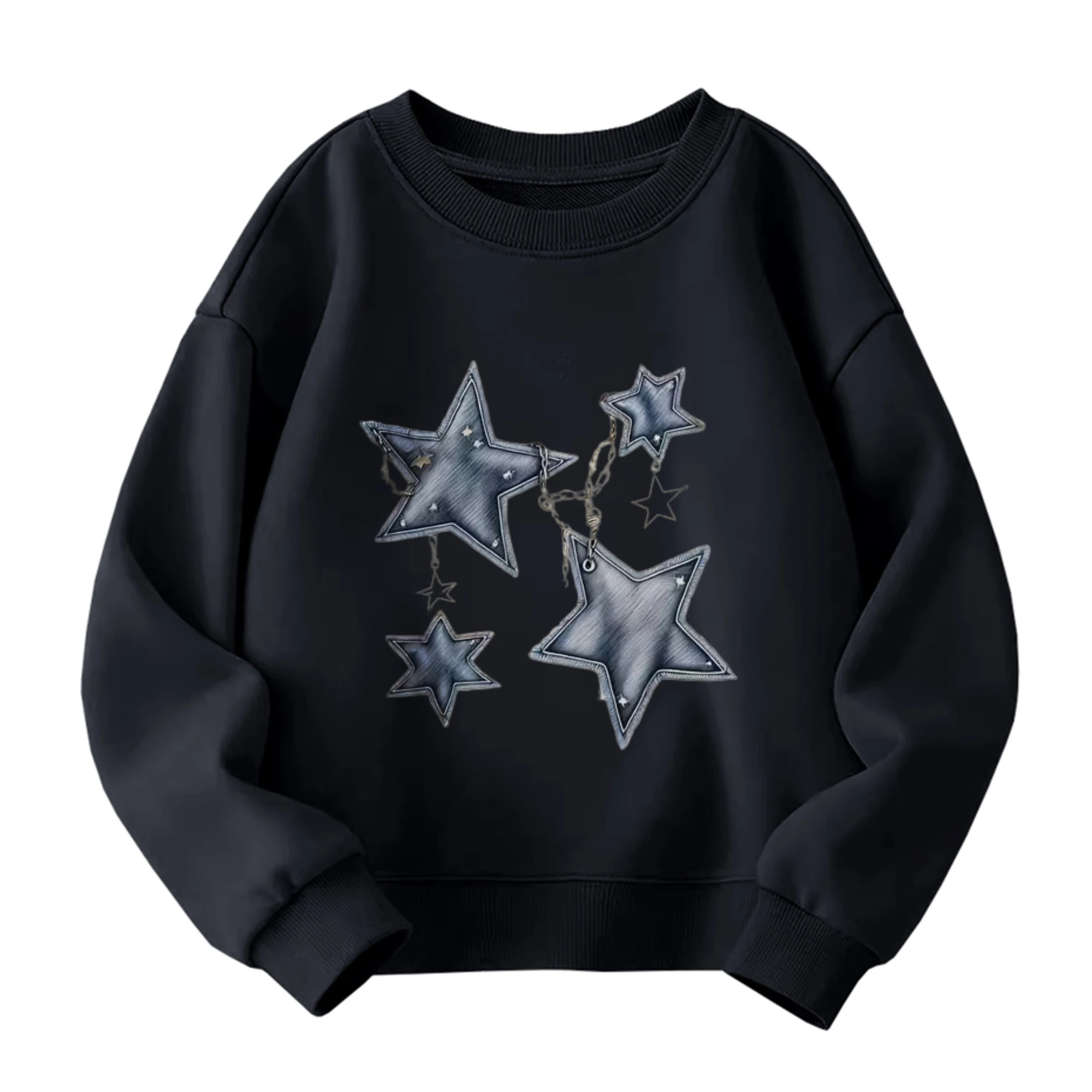 سويت شيرت قطني للأطفال مصنوع من قماش الدنيم ورسومات على شكل نجمة للأولاد والبنات على طراز الشارع الحضري  #6