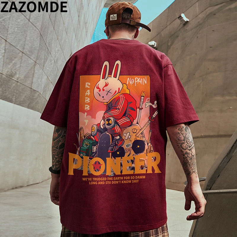 ZAZOMDE New Summer Tee Men Fashion Short Sleeve Men T-Shirt Cotton Loose Cartoon Rabbit Printing T-shirt Couple Tops Clothes Men